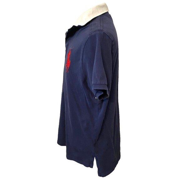 Vtg POLO RALPH LAUREN Cotton Polo Shirt Men's XL Navy BIG PONY Red Custom Fit - Picture 5 of 16